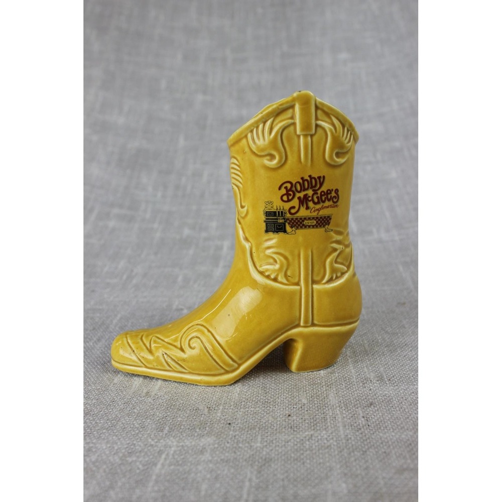 Vintage Bobby McGee's Conglomeration Cowboy Boot Mug Vase Yellow Ceramic 6 Inch